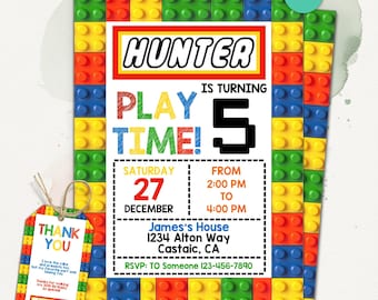Building Blocks Birthday Invitation, Digital Invitation,  Construction Party Birthday Invite, Instant Download, Editable Canva Template