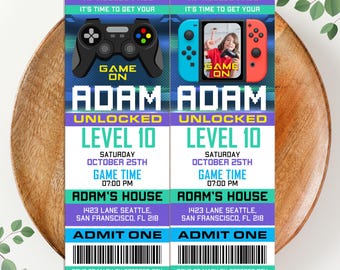 Video Game Ticket Invitation, Video Game Birthday Invitation, Video Game Party Invitation, Gamer Ticket Invitation, Gaming Invite Printable