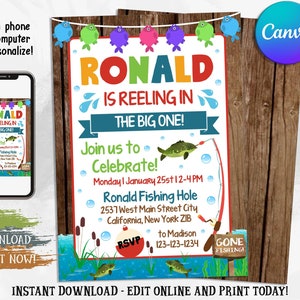Fishing Birthday Invitation, The Big One Fishing Invitation, Fishing Invitation, Fishing First Birthday Invitation, Reeling in the Big One