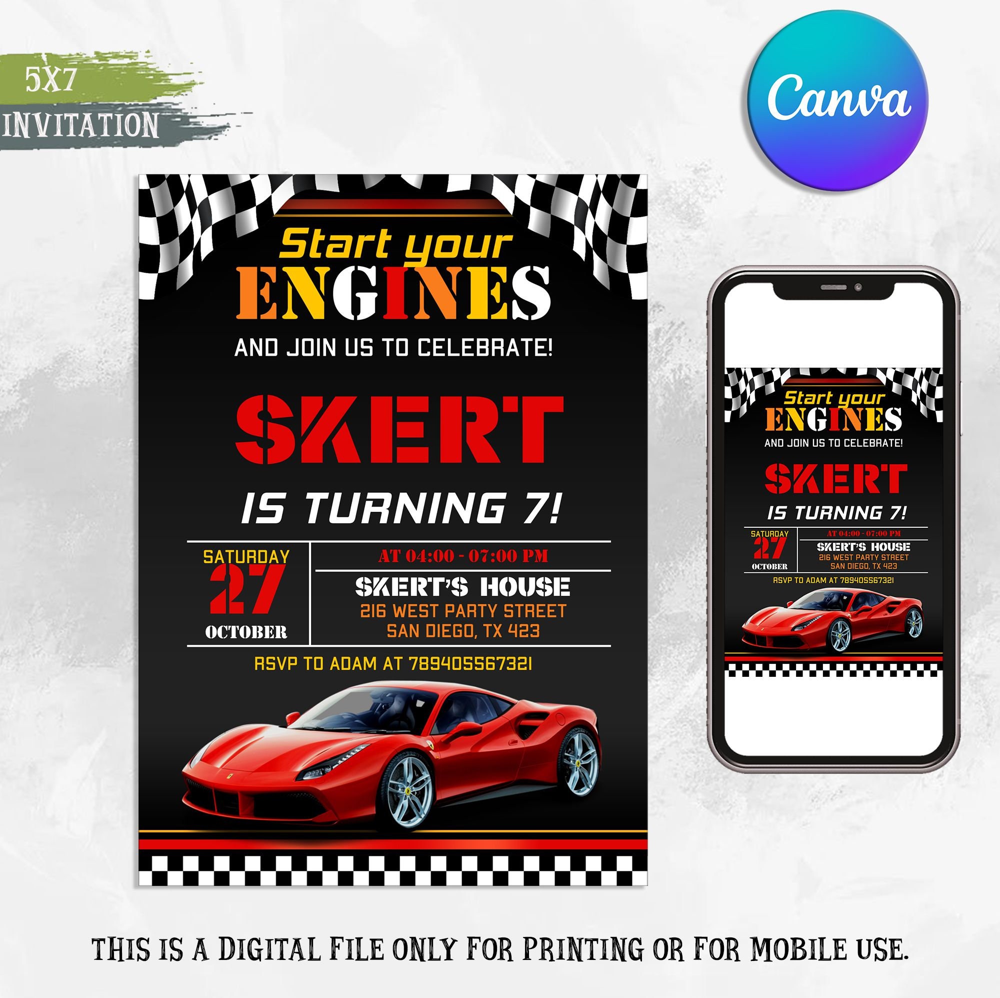 Invitations In Racing Example Editable Race Car Invitation, Race Car Birthday Invitation, Race Car ...