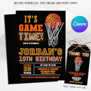 Editable Basketball Invitation Template, Basketball Birthday Invitation, Boys Girls Basketball Invite, Printable Basketball Theme Party