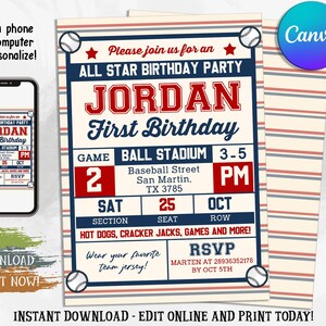 Editable Baseball Birthday Invitation, Baseball Invites, Instant Download Baseball Invitations