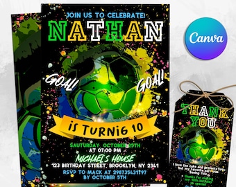 Soccer Birthday Invitation Template: Editable Canva Card (Digital Download)