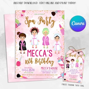 Spa Party Birthday Invitation, Editable Pamper Party Invitation Template, Spa Day, Glam Party Birthday, Any Age Birthday Party Invite, Canva