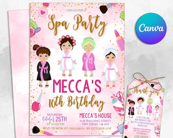Spa Party Birthday Invitation, Editable Pamper Party Invitation Template, Spa Day, Glam Party Birthday, Any Age Birthday Party Invite, Canva