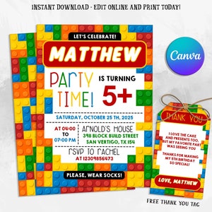 Editable Birthday Party Invitation, Digital Invitation,  Birthday Invite, Birthday Thank You Card, Instant Download, Editable with Canva