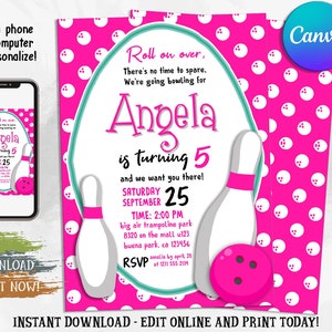 Editable Bowling Invitation, Bowling Birthday Invitation, Bowling Party Invitation, Bowling Template Instant Download