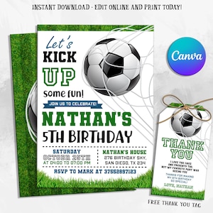 Editable Soccer Birthday Invitation Card Template, Football Invitation Soccer Invitation Card Template, Editable in Canva