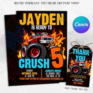Monster Truck Birthday Invitation, Monster Truck Invitation, Monster Truck Invite, Digital Monster Truck Invitation