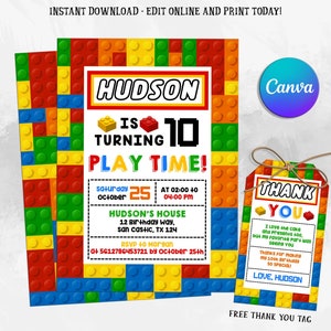 Editable Birthday Party Invitation, Digital Invitation, Instant Download, Editable in Canva
