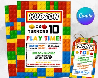 Editable Birthday Party Invitation, Digital Invitation, Instant Download, Editable in Canva