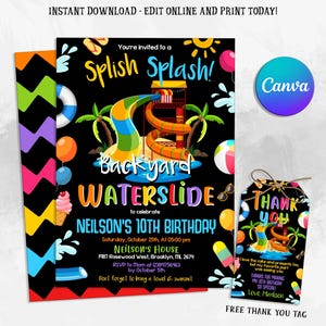 Waterslide Birthday Party Invitation, Water Slide Bash Party Invite, Splash Birthday Invitation, Sumer Pool Party invite