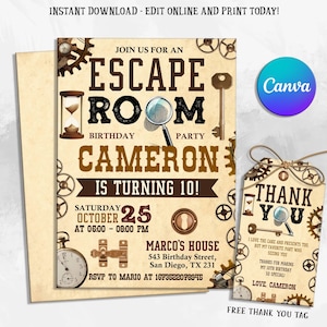Editable Escape Room Birthday Invitation Digital For Kids, Mystery Break Out, Detective, Uncover the Mystery themed party kid or teen