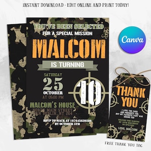 Faire-part d'anniversaire militaire, Faire-part de fête militaire, Faire-part d'anniversaire de soldat, Camouflage, Faire-part de tout âge, Modifiable sur toile