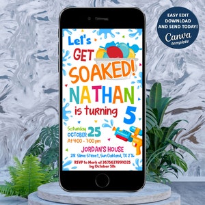 Water Balloon Invitation, Water Balloon Electronic Invitation, Soaked Water Fight Splash Party, Water Balloon Birthday Bash, Digital File