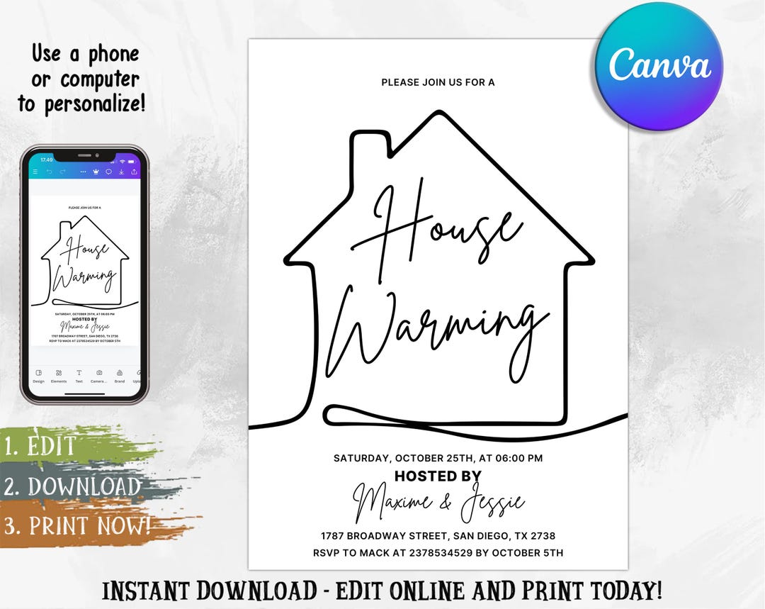 Modern Minimalist Housewarming Invitation: Editable Canva Template (5x7 ...