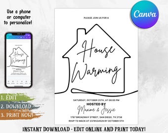 Modern Minimalist Housewarming Invitation: Editable Canva Template (5x7 in Digital Download