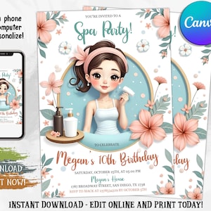 Spa Party Birthday Invitation Template Printable, Pamper Party Birthday Invitation, Editable spa party invitation, Pamper Party, Any Age