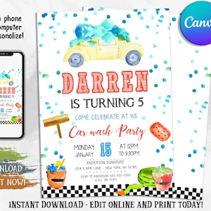 Editable Car Wash Invitation, Carwash Birthday Invitation, Car Wash Fundraiser, Car Wash Invite, Digital File, Instant Download