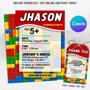 Editable Birthday Party Invitation, Digital Invitation, Birthday Invite, Birthday Thank You Card, Instant Download, Editable with Canva
