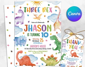 Editable Dinosaur Birthday Invitation, Three Rex Invitation, Dinosaur Invitation, Dinosaur Invite, Three-Rex Birthday, Instant Download