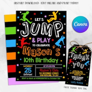 Trampoline Park Invitation, Trampoline Birthday, Trampoline Invitation, Jump Party Invitation, Jump Birthday Party Invitation, Digital Canva
