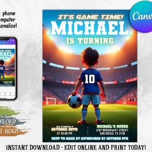 Bearbeitbare Geburtstagseinladung, Sport-Geburtstagsfeier einladen, Fußball-Einladung, Jungen-Geburtstags-Einladung, jedes Alter, sofortiger Download
