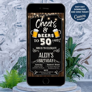 Digital Cheers and Beers Birthday Invitation, Electronic Cheers and Beers E Invite, Birthday Video Invitation, 30 Years, 40 Years, 50 Years