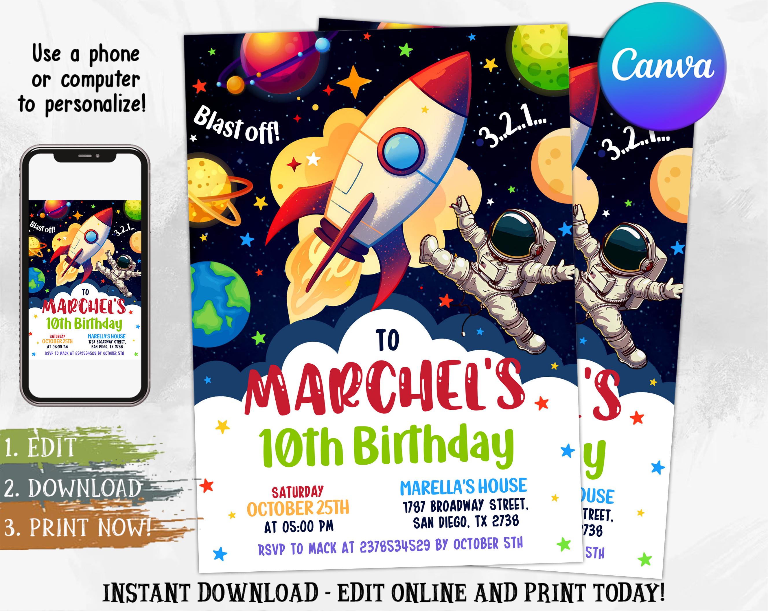 Space Birthday Party Invitation, Galaxy Party Invitation