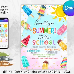 EDITABLE Back of School Party Invitation, Hello School So Long Summer Bash, End of Summer Party, Goodbye Summer Invitation, Instant Download