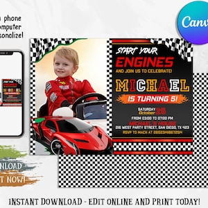 Race Car Birthday Invitation, Racing Car Invitation, Racing Birthday Invitation, Race Car Birthday Invite, Editable with Canva