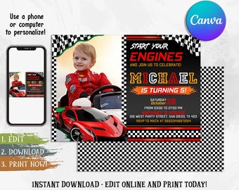 Race Car Birthday Invitation, Racing Car Invitation, Racing Birthday Invitation, Race Car Birthday Invite, Editable with Canva