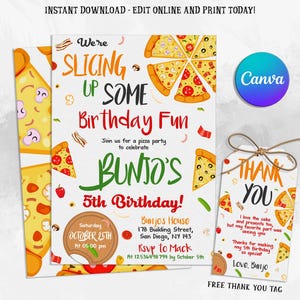 Editable Pizza Birthday Invitation, Editable Pizza Party Invite Template, Any Age, Instant Download, Digital Canva