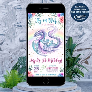 Dragon Electronic Invitation, Dragon Birthday Party Invitation, Kids Invitation, Dragon Birthday Evite