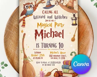 Wizards Witches Birthday Invitation, Magical School Wizardry Birthday Party Invitation, Editable Invite Printable Template Digital