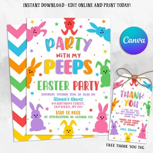 Easter Egg Hunt Invitation, Bunny Invitation, Easter Invitation, Easter Egg thank you tag, Editable in Canva