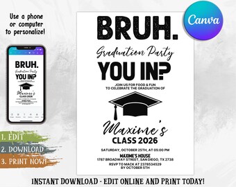 Bruh Graduation Invitation: Editable Canva Template (Digital Download 5x7 in)