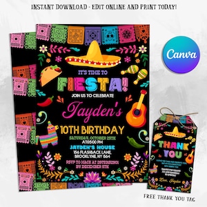 Editable Fiesta Birthday Invitation, Mexican Theme Party Invite, Mexican Papel Birthday Invitation Template, Any Age, Instant Download