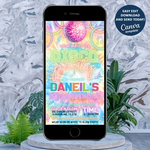 Disco Electronic Invitation, Disco Party Birthday Invitation, Dance Party Invitation, Digital Canva