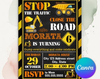 Editable Construction Invitation, Construction Birthday Invitations, Dump Truck Party Invite, Printable template Digital Instant download