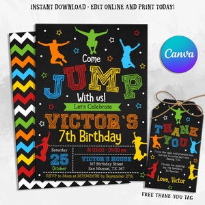 Editable Jump Invitation, Trampoline Park Birthday Invitation, Jump Party Invitation, Jump Birthday Party Invitation
