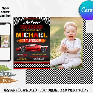 Editable Race Car Invitation, Race Car Birthday Party Invitation, Racing Car Birthday Invitation, Digital File, Instant Download