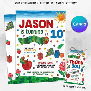 A Very Hungry Caterpillar Birthday Invitation, Hungry Caterpillar Invite, Fat Caterpillar Birthday Party Invite, Any Age Birthday Invite