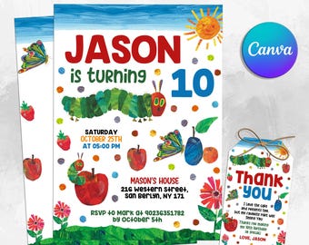 A Very Hungry Caterpillar Birthday Invitation, Hungry Caterpillar Invite, Fat Caterpillar Birthday Party Invite, Any Age Birthday Invite