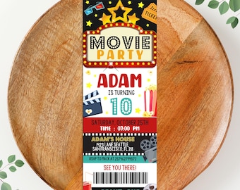 Editable Movie Birthday Invitation Ticket, Movie Night Invitation, Movie Party Invites, Movie Ticket Invitation Printable