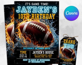 Editable Football Birthday Invitation, Game Time Football Party, Sports Birthday Party Invite, Football Game, Instant Download