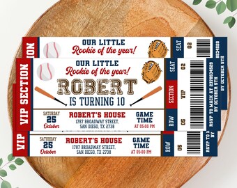 Baseball Ticket Geburtstagseinladung: Sportparty, bearbeitbar druckbar (Digital Download 18x2,5 Zoll