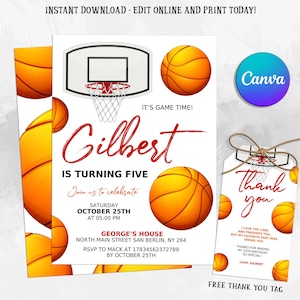 Faire-part de basket-ball, invitation de fête d'anniversaire de basket-ball, invitation de sport, invitation de basket-ball garçons filles, numérique modifiable imprimable