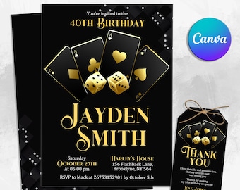 Editable Casino Birthday Invitation, Poker Birthday Party Invite, Casino Retirement Party, Casino Night Invite, Playing Cards Poker