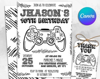 Video Game Birthday Invitation Template, Gamer Party Invitation, Gaming Theme Invite, Editable in Canva